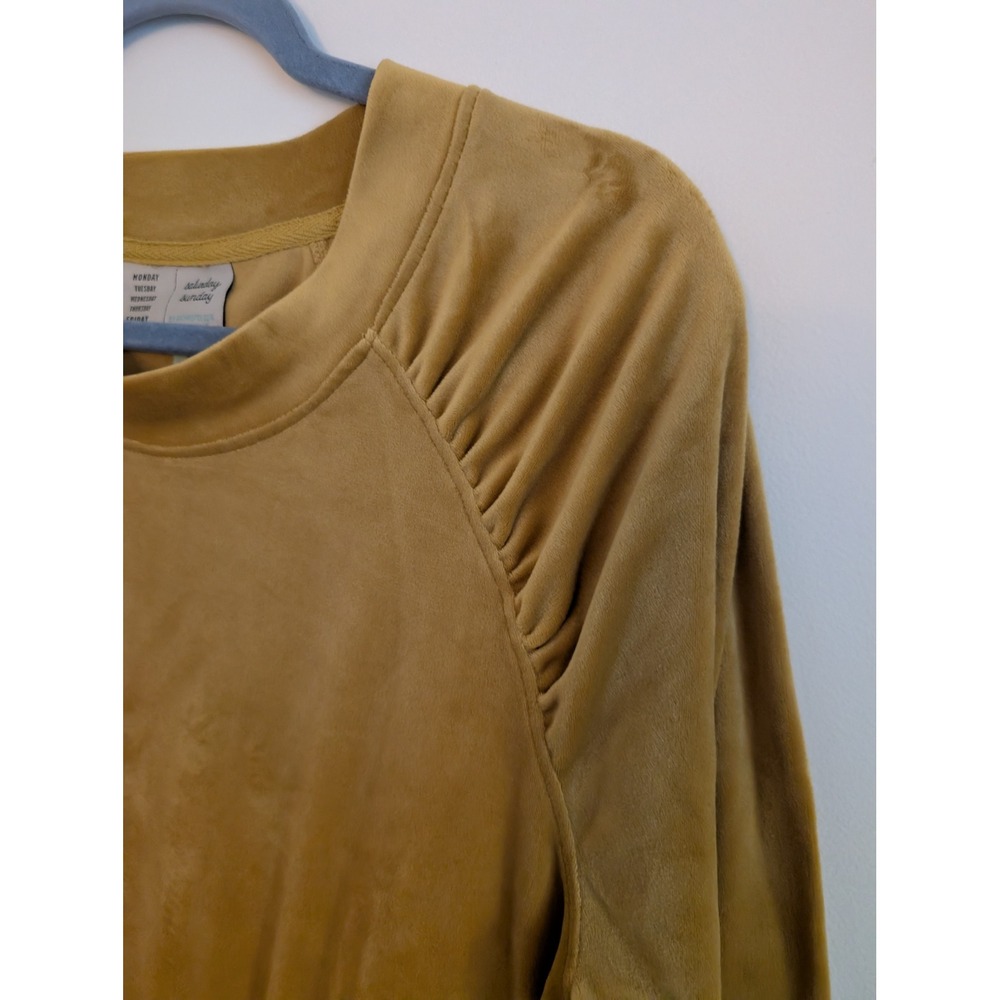 Saturday Sunday Anthropologie Mustard Yellow Velour Ruched Sweatshirt Medium - Picture 4 of 7